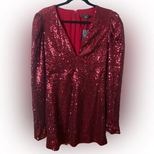Michael Costello x Revolve Women’s Size XL Red Sequin Long Sleeve Dress